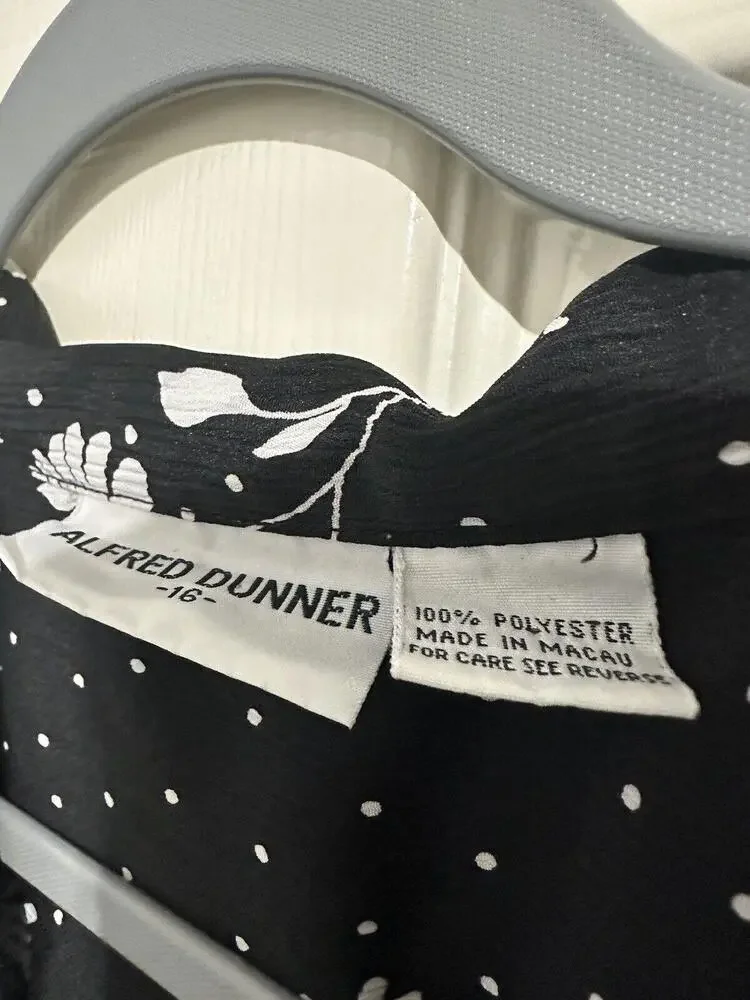 Alfred Dunner Short Sleeve Button Up Black White Floral Polka Dot Blouse SZ 16 - Picture 2 of 8